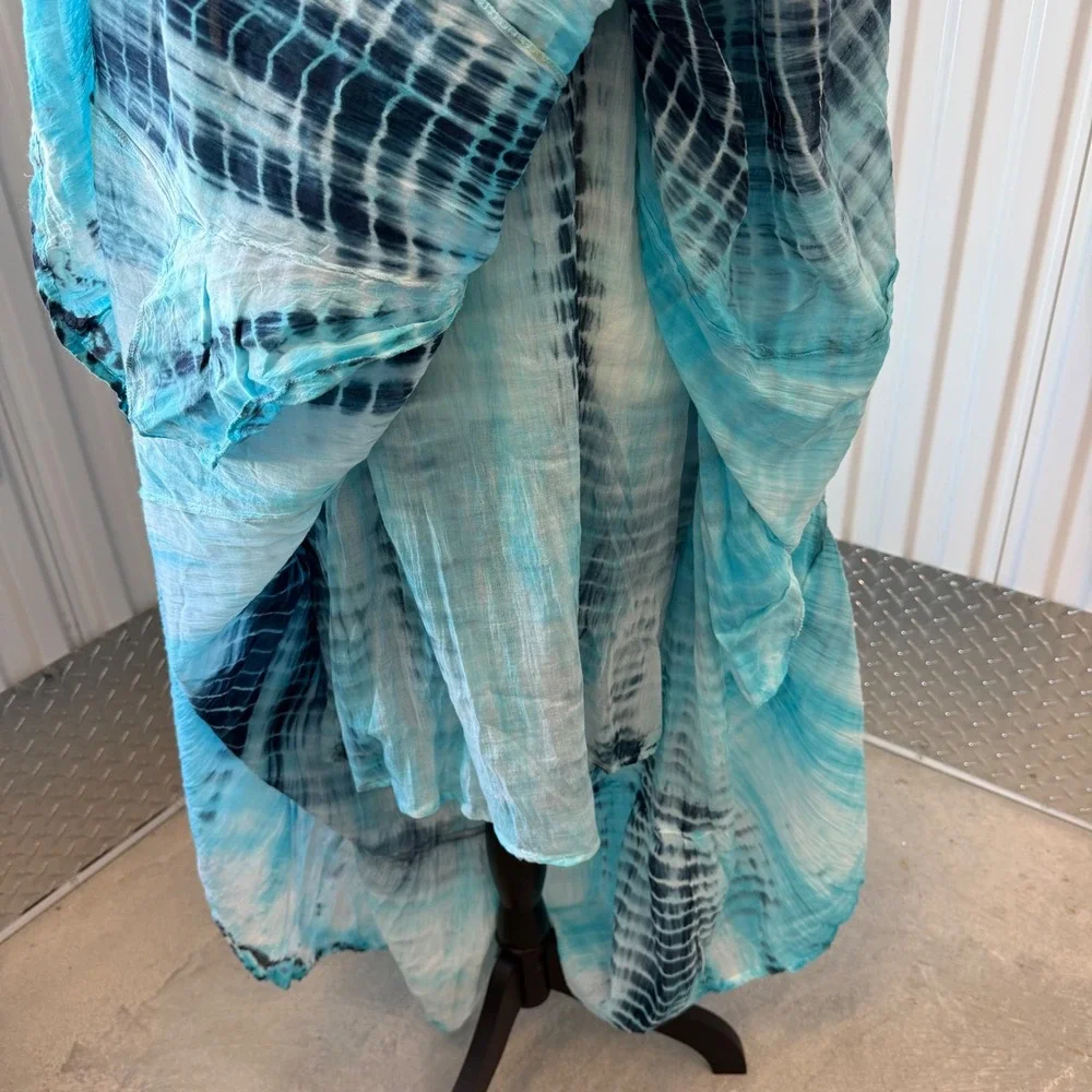 2CHIC Maxi‎ Dress Women One Size Blue Tie Dye Excellent Cotton Boho Tiered